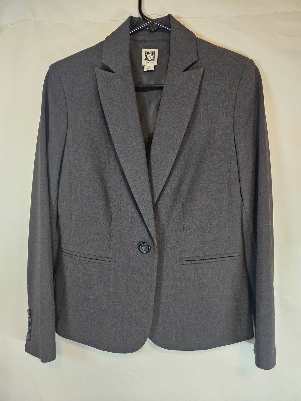 Anne Klein Gray Single-Button Notch Lapel Blazer